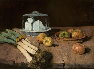 Still life with leeks, apples and cheese by Карл Шух — digital art print download