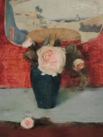 Roses et éventail japonais, huile sur toile by Фернан Кнопфф — digital art print download