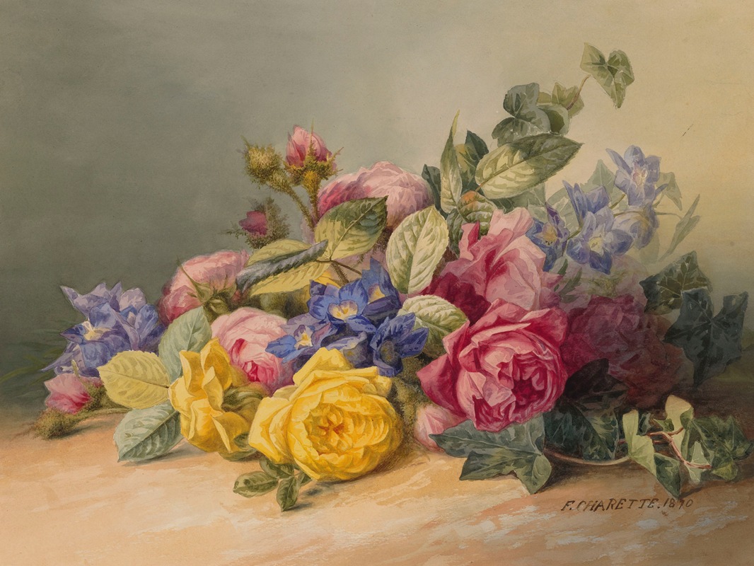 Still Life with Flowers by François Charette, 1870 — digital art print download