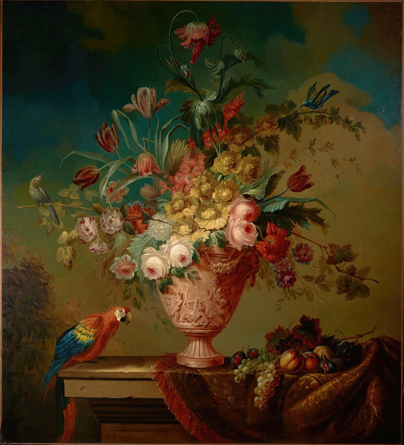 Flowers in an Urn on a Ledge by Французская школа — digital art print download