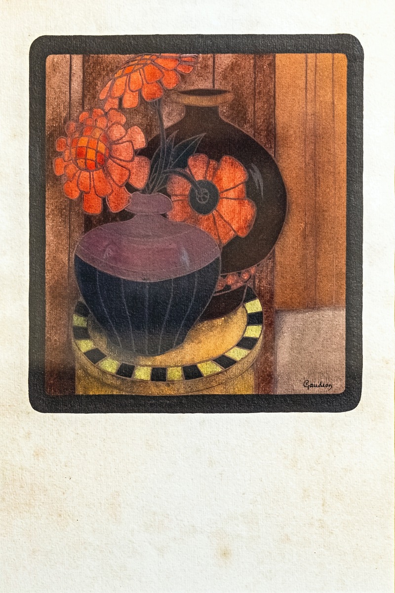 Red zinnias vase — Georges Gaudion