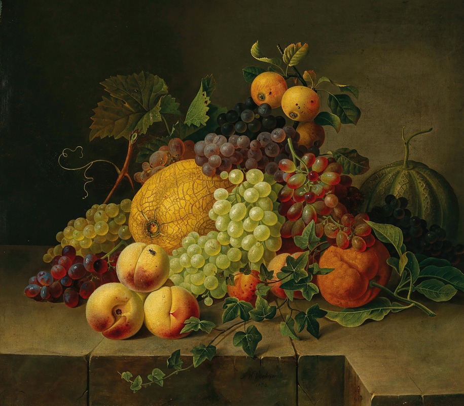 A Large, Decorative Fruit Still Life by Gottfried Wilhelm Völcker, 1836 — digital art print download