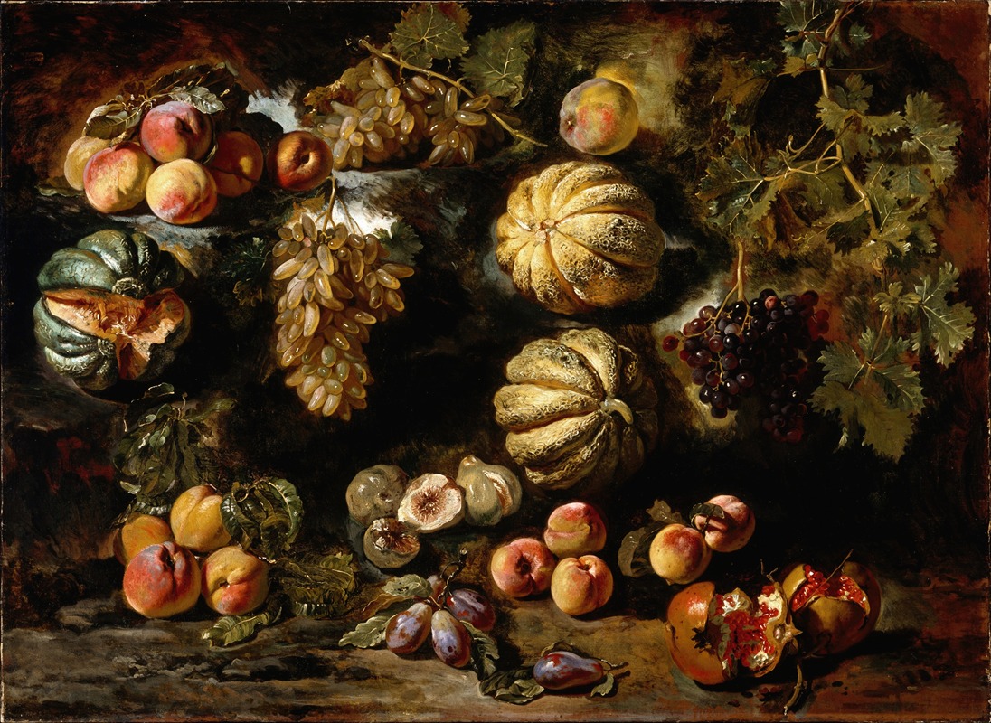 Still Life with Melons, Peaches, Figs, and Grapes — Michele Pace del Campidoglio