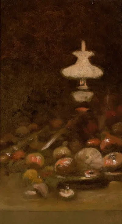 Oil lamp and fruits by Владислав Александр Малецкий — digital art print download