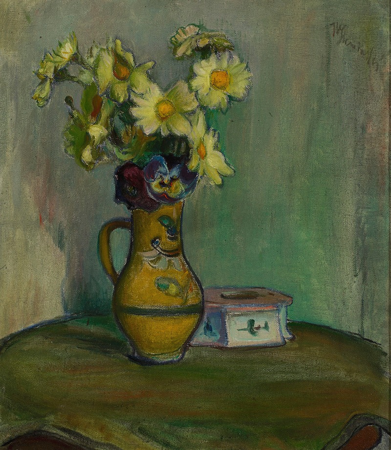 Flowers in a yellow pitcher by Владислав Слевиньский — digital art print download