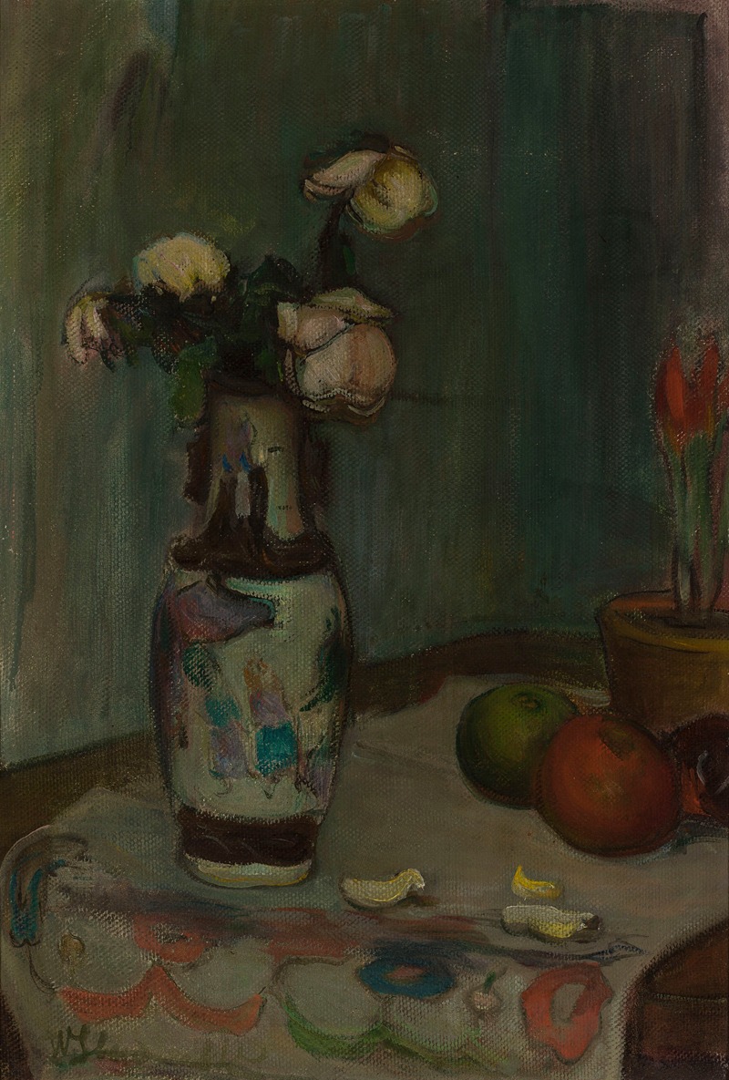 White roses in a vase by Владислав Слевиньский — digital art print download