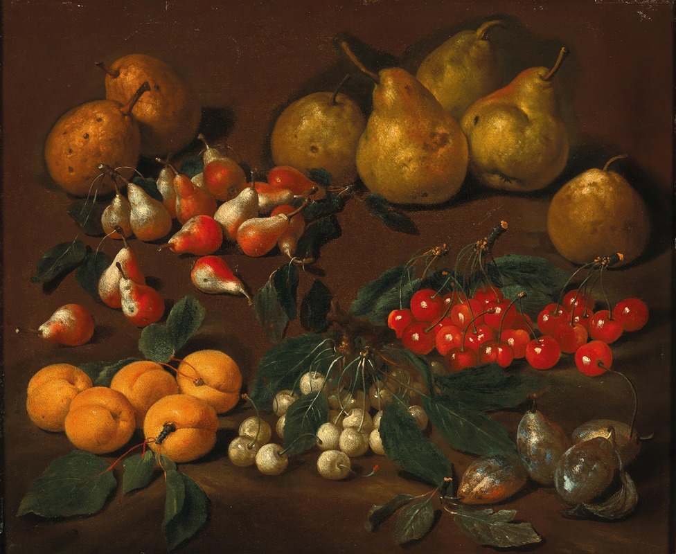 Pears, apricots, cherries and plums by Bartolomeo Bimbi — digital art print download