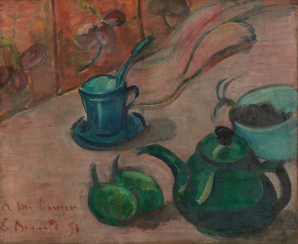 Still life with teapot, cup and fruit — Эмиль Бернар