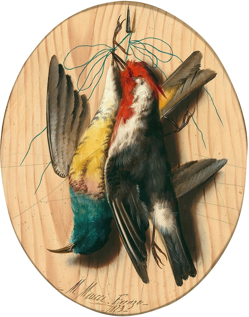 Trompe l'oeil, songbirds by Michelangelo Meucci, 1873 — digital art print download