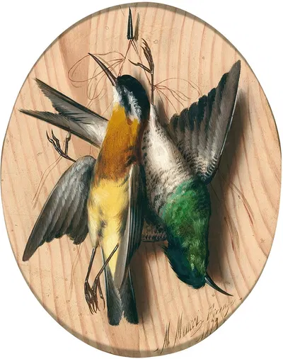 Trompe l'oeil, songbirds by Michelangelo Meucci, 1873 — digital art print download