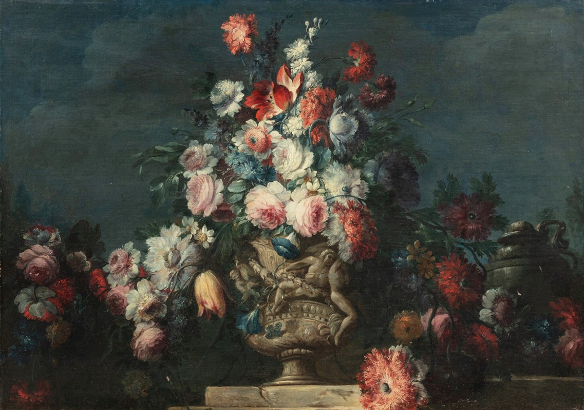Still-life with a bouquet by Michele Antonio Rapous — digital art print download