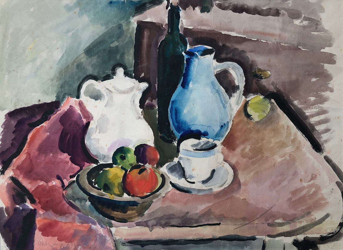 Tischstillleben mit blauem Krug by Отто Гейгенбергер, 1923 — digital art print download
