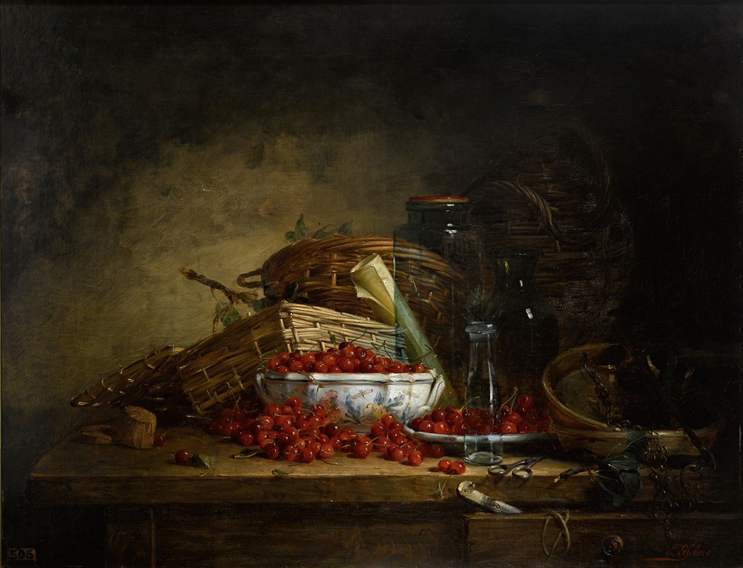 A still life with cherries by Ernest Eugène Lefebvre — digital art print download