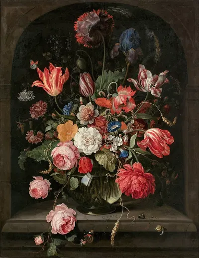 Vase de fleurs dans une niche by Hendrik Schoock — digital art print download
