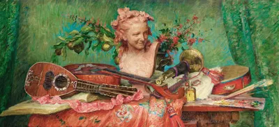 Nature morte aux instruments de musique et buste de Carpeaux by Луиза Катрин Бресло, 1918 — digital art print download