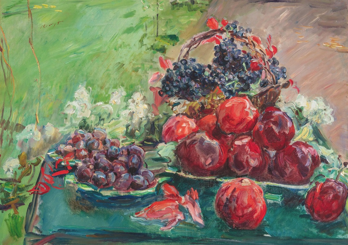 Still life with apples, grapes, and plums. — Max Slevogt