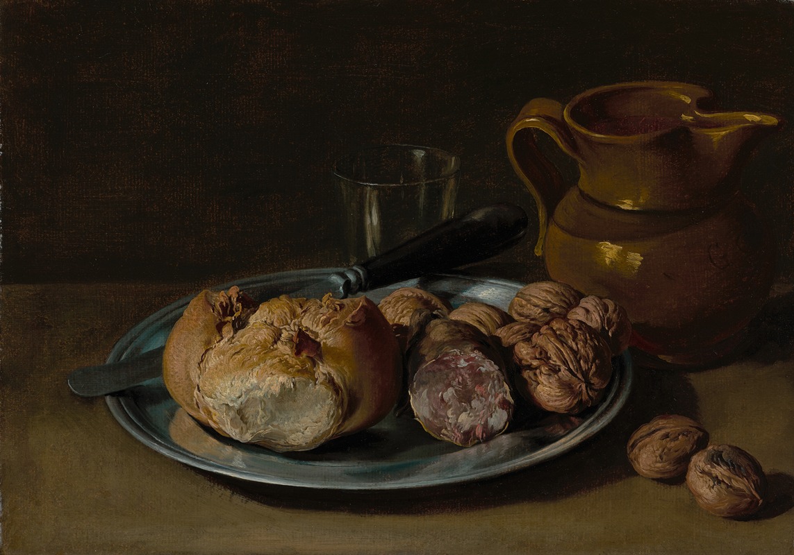 Still Life with Bread, Salami, and Nuts by Джакомо Черути — digital art print download