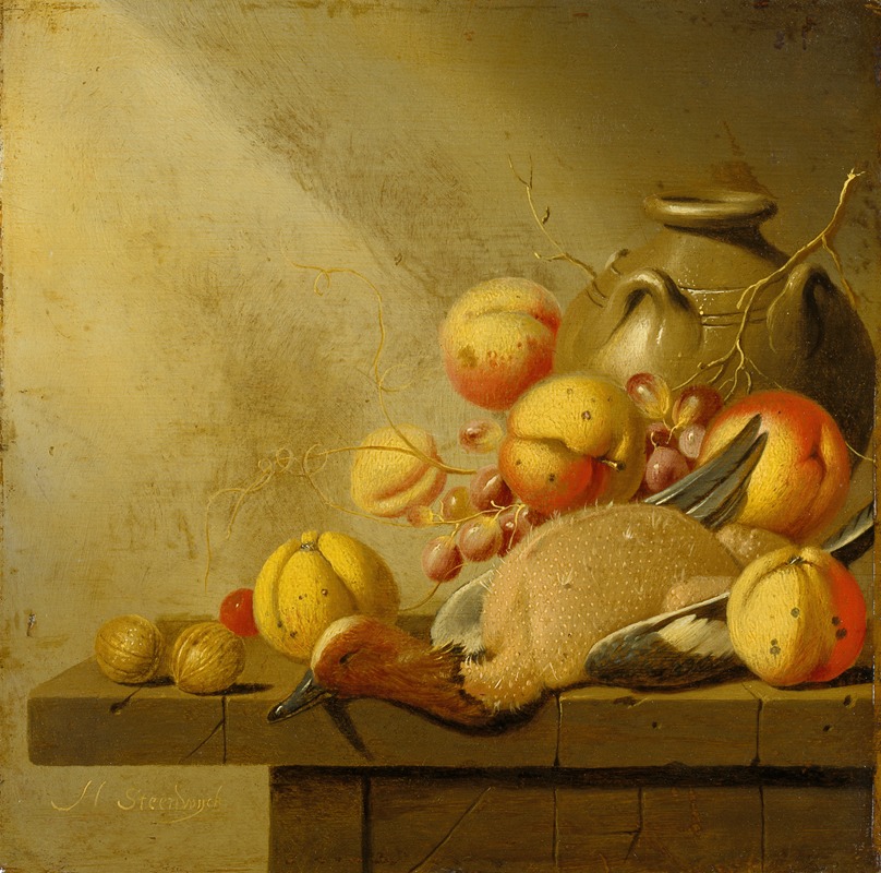 Still Life with Fruit and Plucked Duck — Harmen van Steenwijck