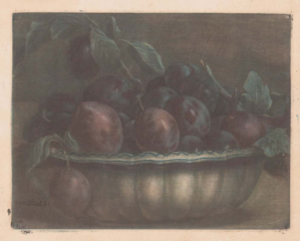 Bowl with plums by Жак Фабиен Готье д'Аготи, 1741 — digital art print download