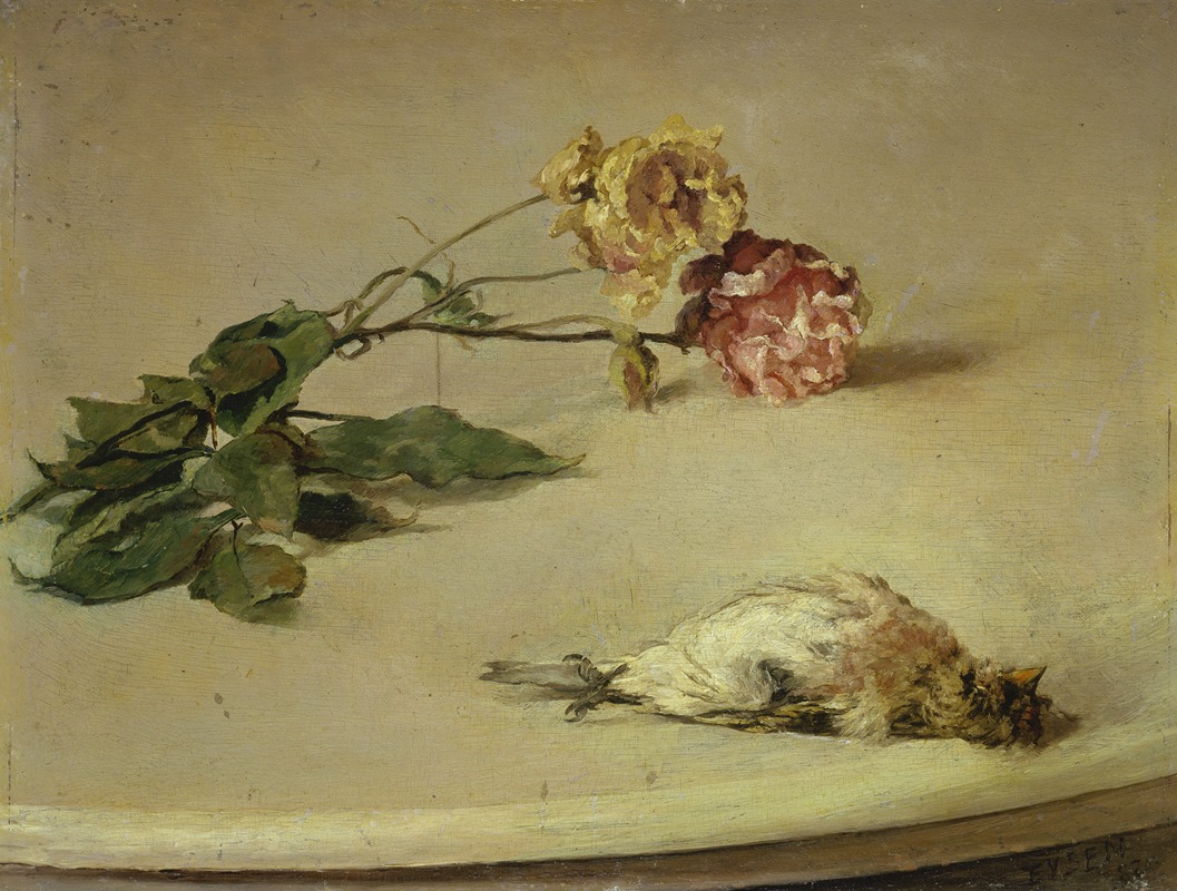 Dead Bird and Two Roses on a Table Board by Луи Эйзен, 1882 — digital art print download