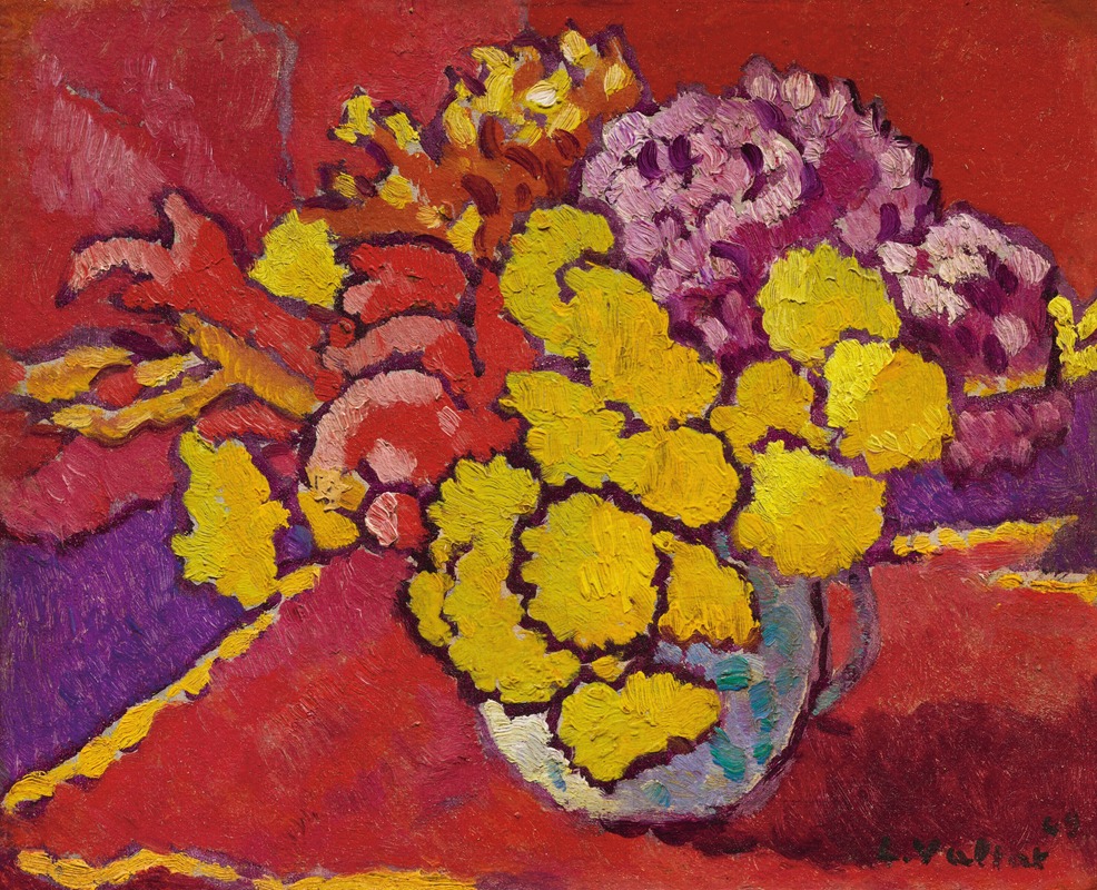 Fleurs jaunes, draperie rouge — Louis Valtat