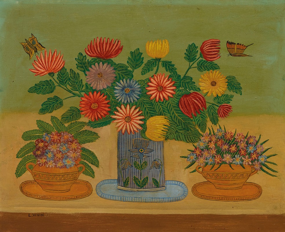 Bouquet de fleurs avec papillons by Луи Вивен — digital art print download