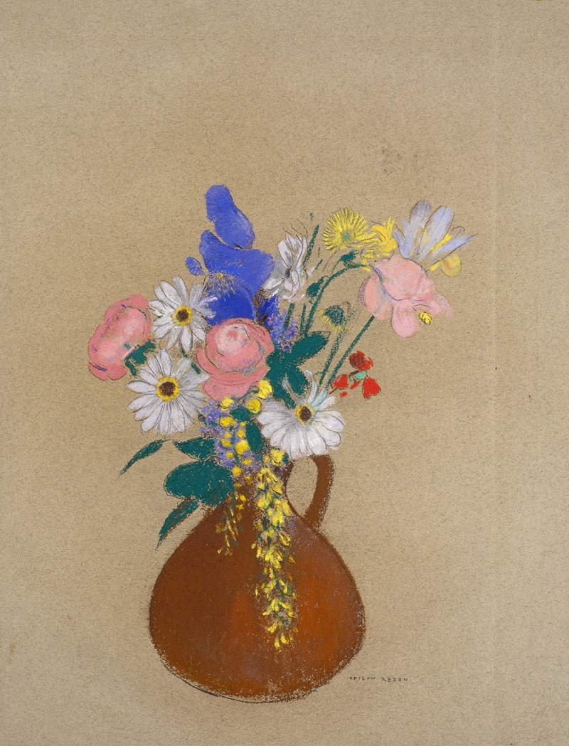 Blumenstrauß in brauner Tonvase by Одилон Редон — digital art print download