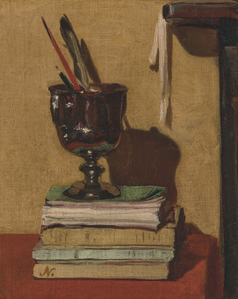 Vase and Books on a Red Table by Уильям Николсон, 1919 — digital art print download
