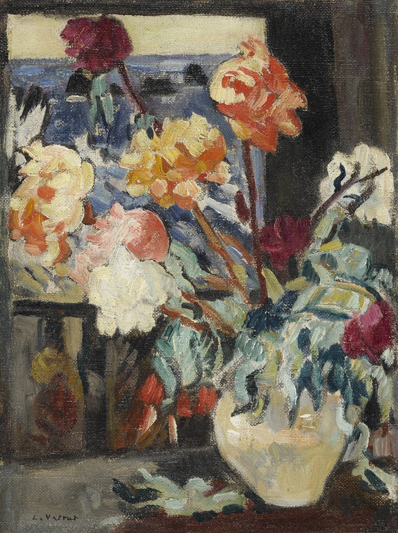 Vase de pivoines devant une fenêtre — Луи Вальтат