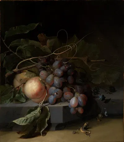 Fruchtstilleben mit Eidechse by Abraham Mignon — digital art print download
