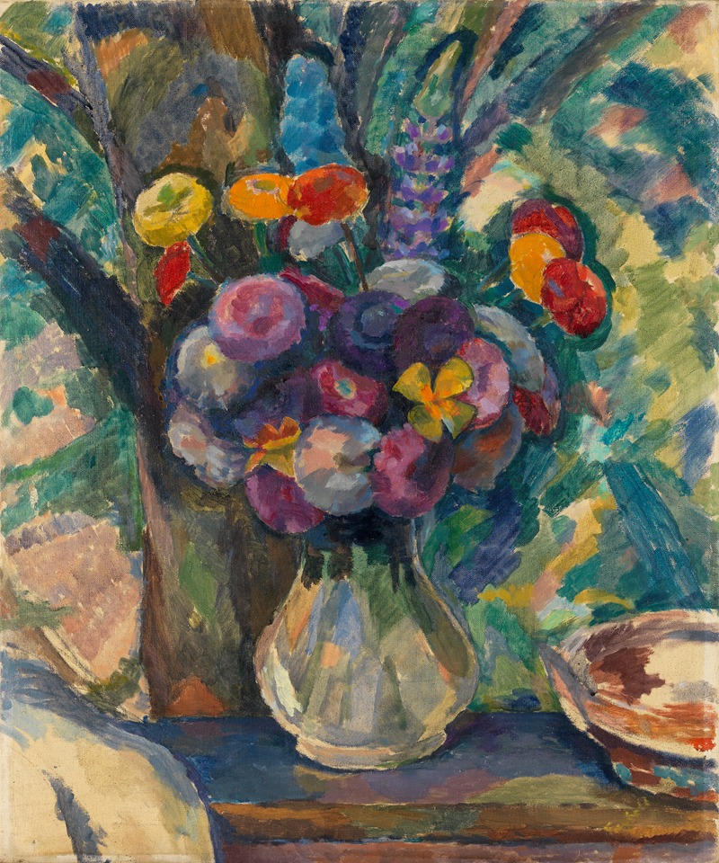 Blumenstilleben mit Zinnien by Эдмунд Конрад Фердинанд фон Фрейхольд — digital art print download