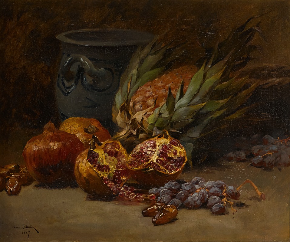 A still life with pomegranates and pineapple — Анри Сентен