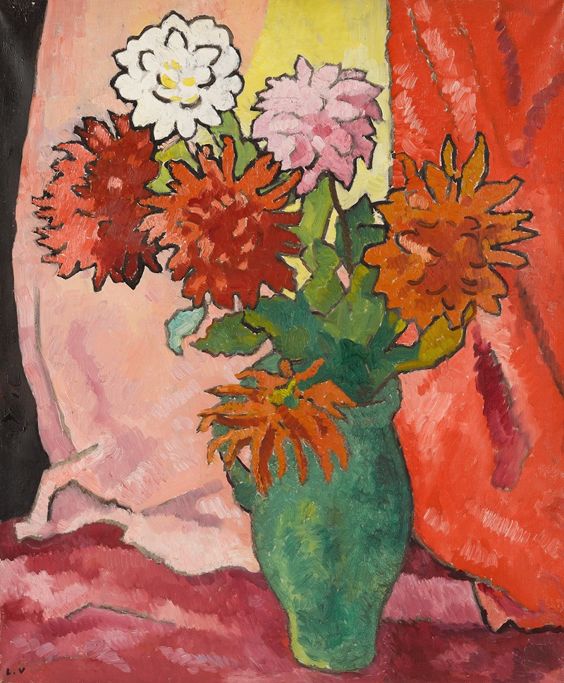 Dahlias, cruche verte by Луи Вальтат — digital art print download