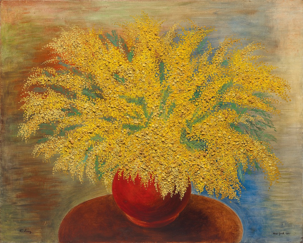 Bouquet de mimosas au pot rouge — Moïse Kisling