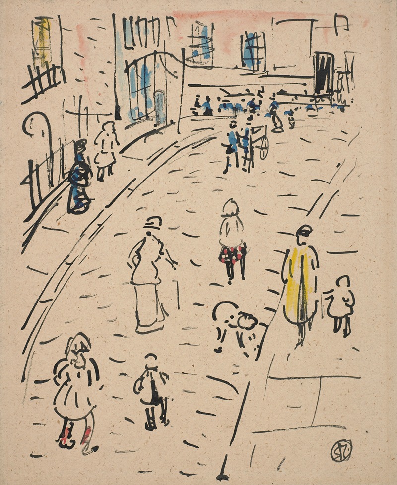 Street scene with figures by Рэймонд Макинтайр — digital art print download