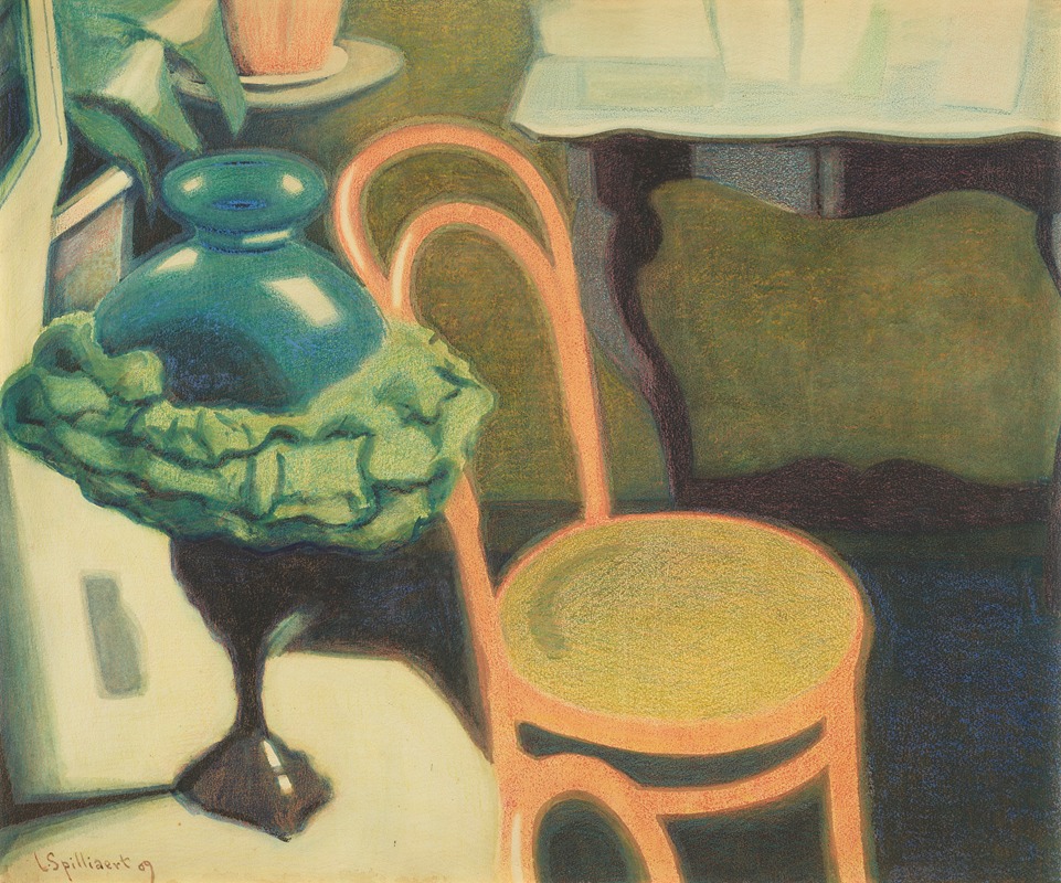 Interieur met stoel en opaline lamp — Léon Spilliaert