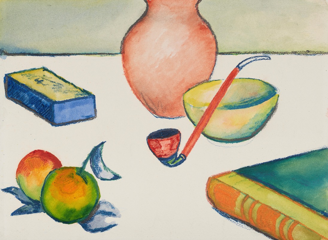 Stilleben mit Pfeife und Äpfeln by August Macke, 1911 — digital art print download