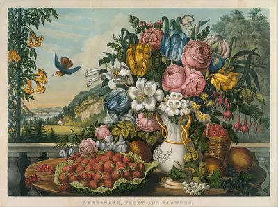 Landscape – Fruit and Flowers by Франсес Флора Бонд Палмер, 1862 — digital art print download