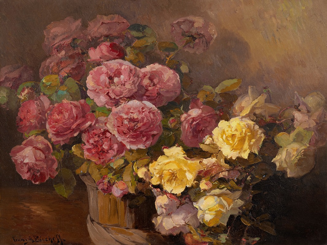 Red and Yellow Roses by Franz Arthur Bischoff — digital art print download