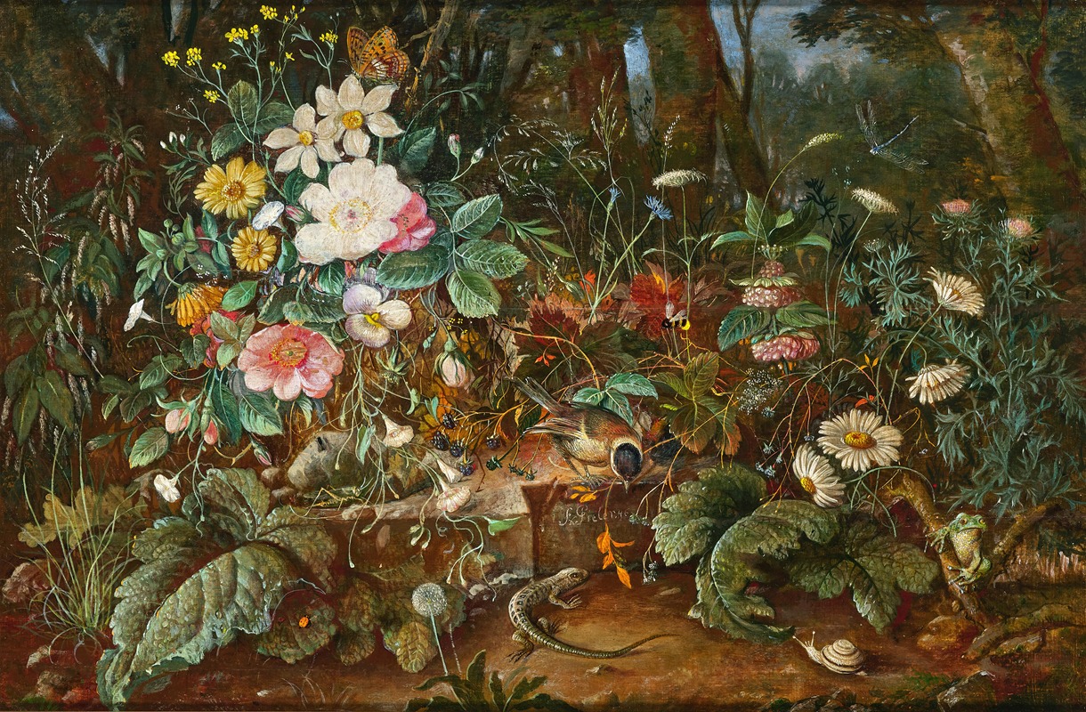 A Forest Floor with a Frog, a Lizard and a Snail by Franz Xaver Pieler, 1946 — digital art print download