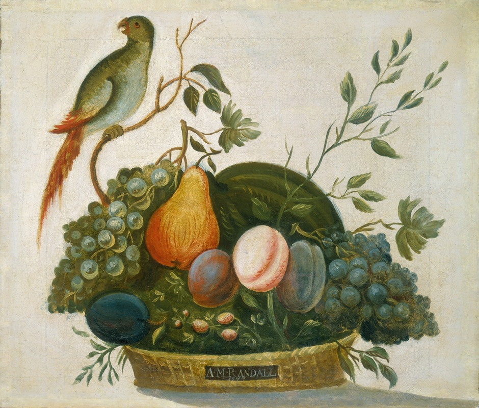 Basket of Fruit with Parrot — A.M. Randall