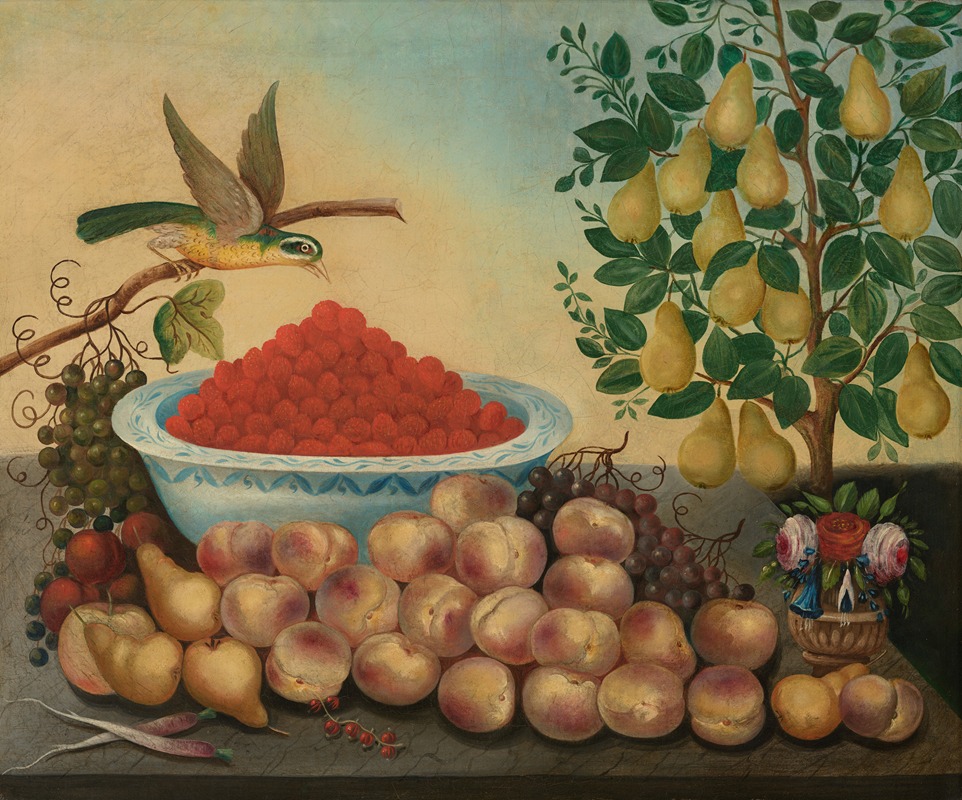 Still Life; Fruit, Bird, and Dwarf Pear Tree by Charles V. Bond, 1856 — digital art print download