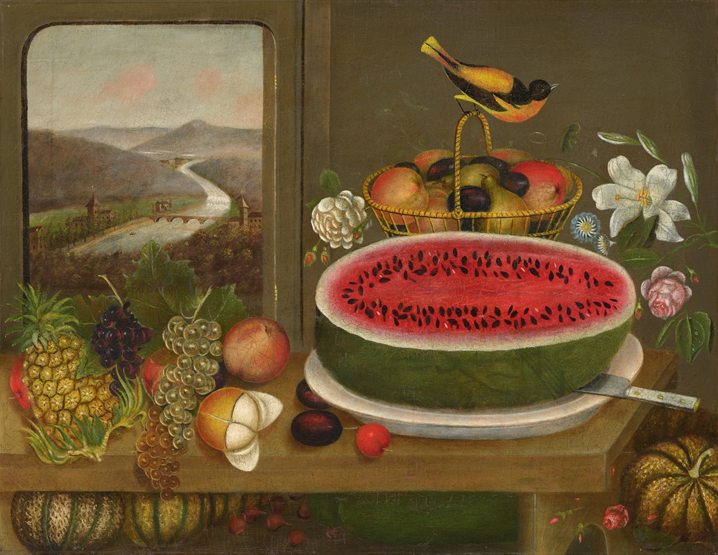 Fruit and Baltimore Oriole by Wagguno, 1858 — digital art print download