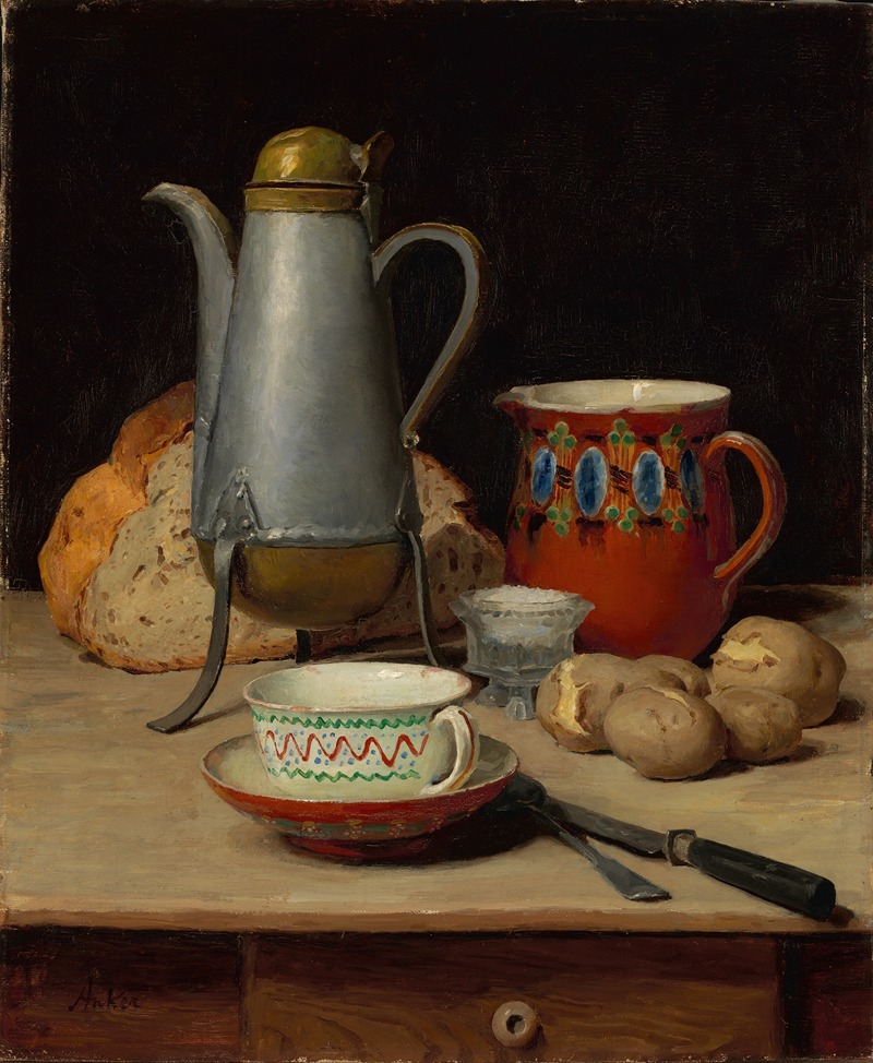 Still life; coffee and potatoes by Альберт Анкер, 1897 — digital art print download