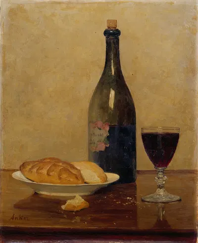 Stillleben; Alter Wein und Brot by Albert Anker, 1896 — digital art print download
