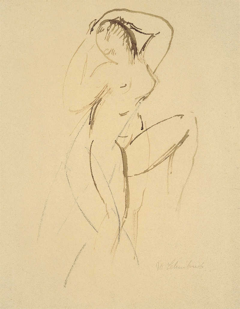 Mädchenakt mit aufgestemmtem linken Bein by Вильгельм Лембрук, 1914 — digital art print download