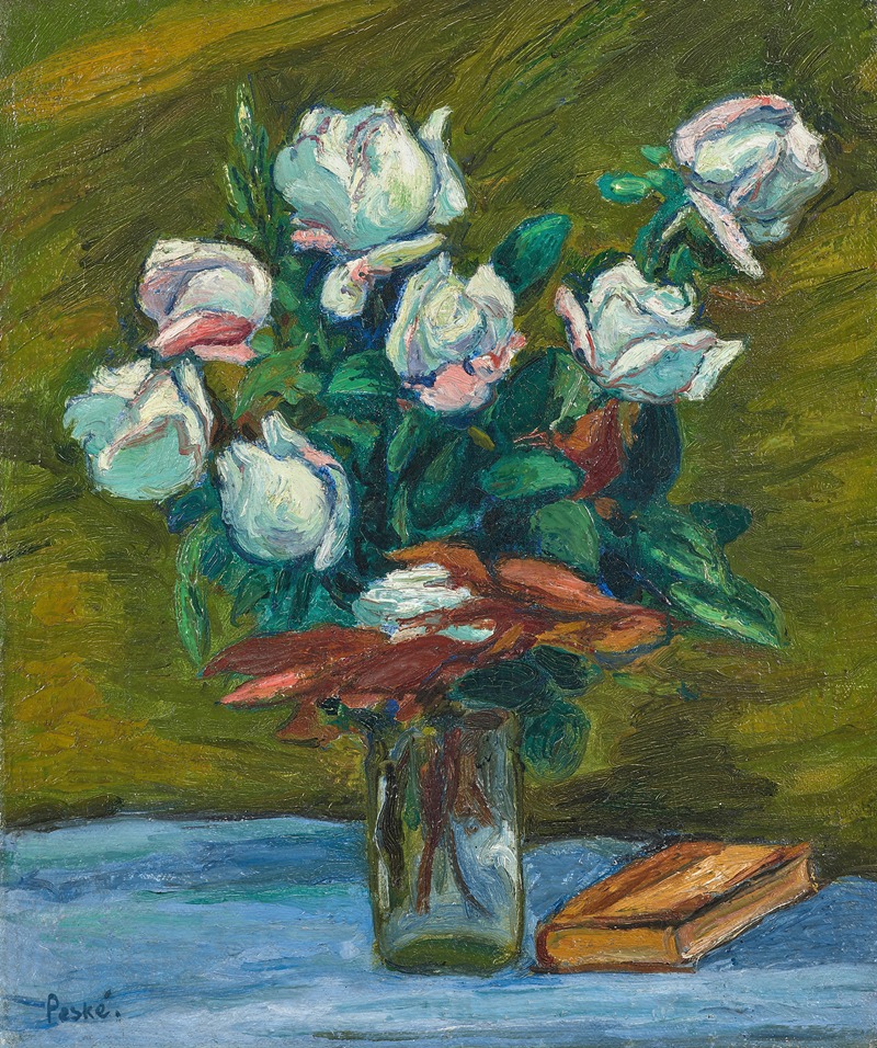 Bouquet de roses blanches dans un vase — Жан Мисцеслас Песке