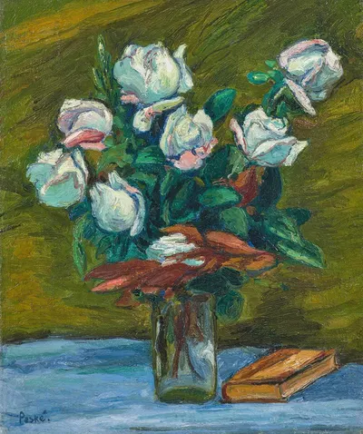 Bouquet de roses blanches dans un vase by Жан Мисцеслас Песке — digital art print download