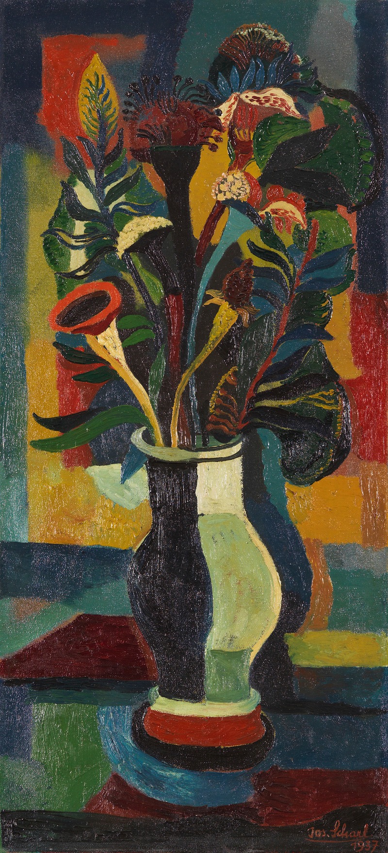 Blumen in einer bauchigen Vase by Josef Scharl, 1937 — digital art print download