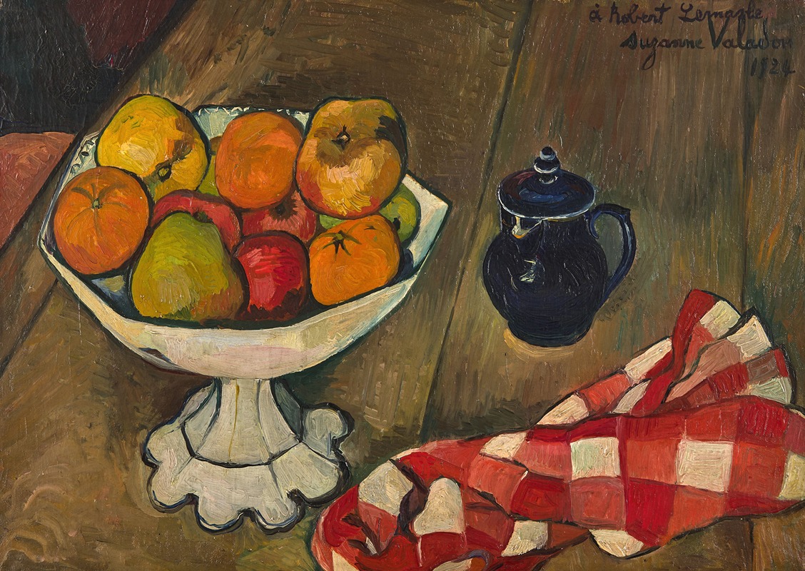 Compotier de fruits, pot et serviette — Сюзанна Валадон